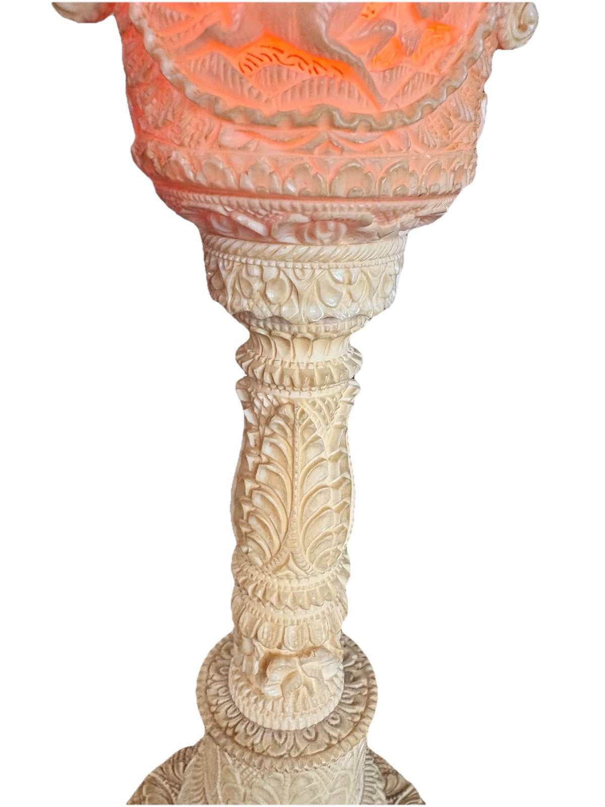 18” Antique Carved Asian Lamps Pair – European Plug, Original Bulbs Rare
