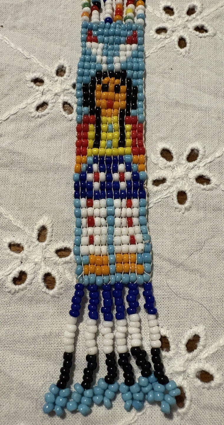 Vintage Glass Seed Bead Necklace with Loom-Woven Figure Pendant