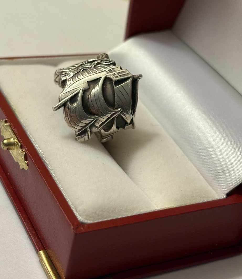 Vintage Sterling Silver Galleon Ship Ring – Sculptural Nautical Statement Size 7