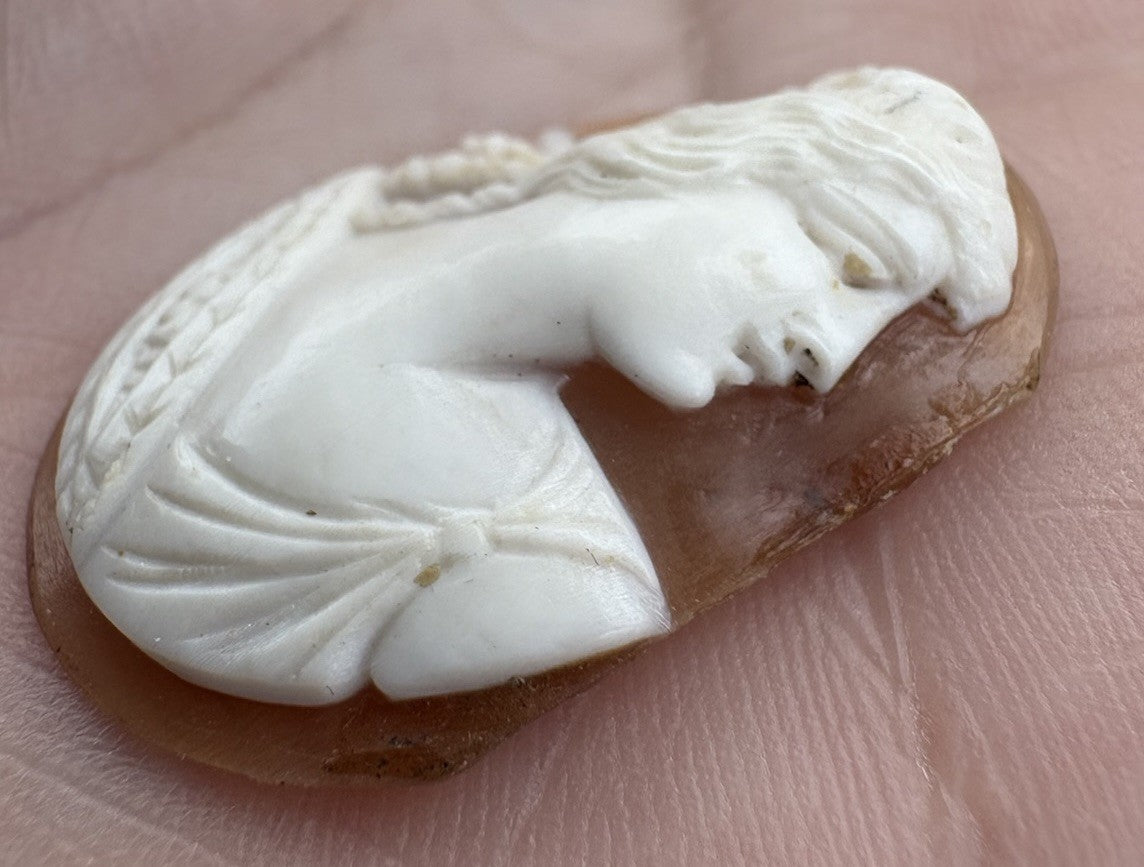 Antique Victorian Agate Cameo Classical Lady Profile Hand Carved 1”