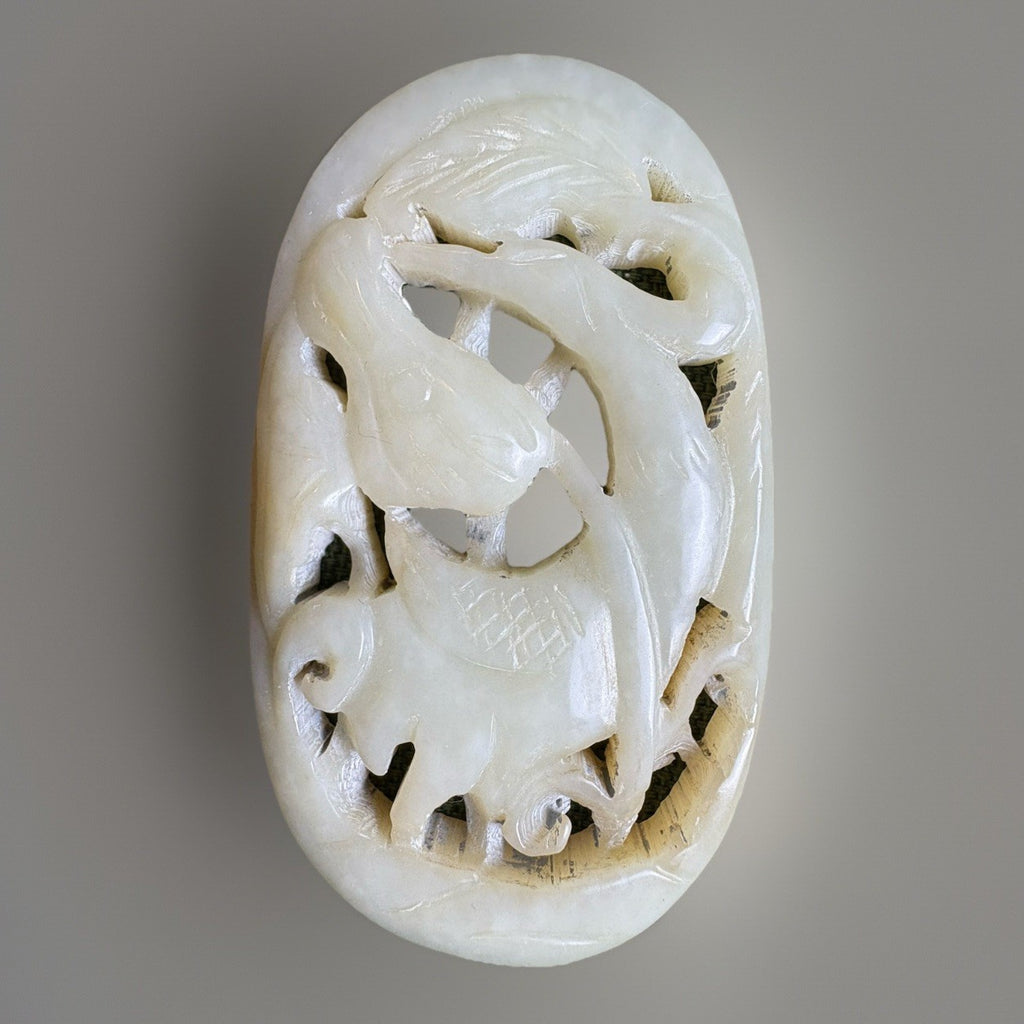 Antique Qing Dynasty White Jade Phoenix & Horse Plaque – Symbol of Virtue 33 Gr