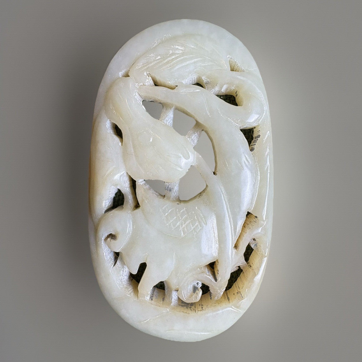 Antique Qing Dynasty White Jade Phoenix & Horse Plaque – Symbol of Virtue 33 Gr