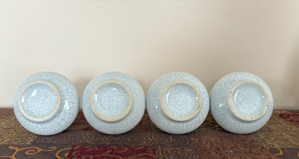 Set of 4 Crackle Glaze Vase 5” tall