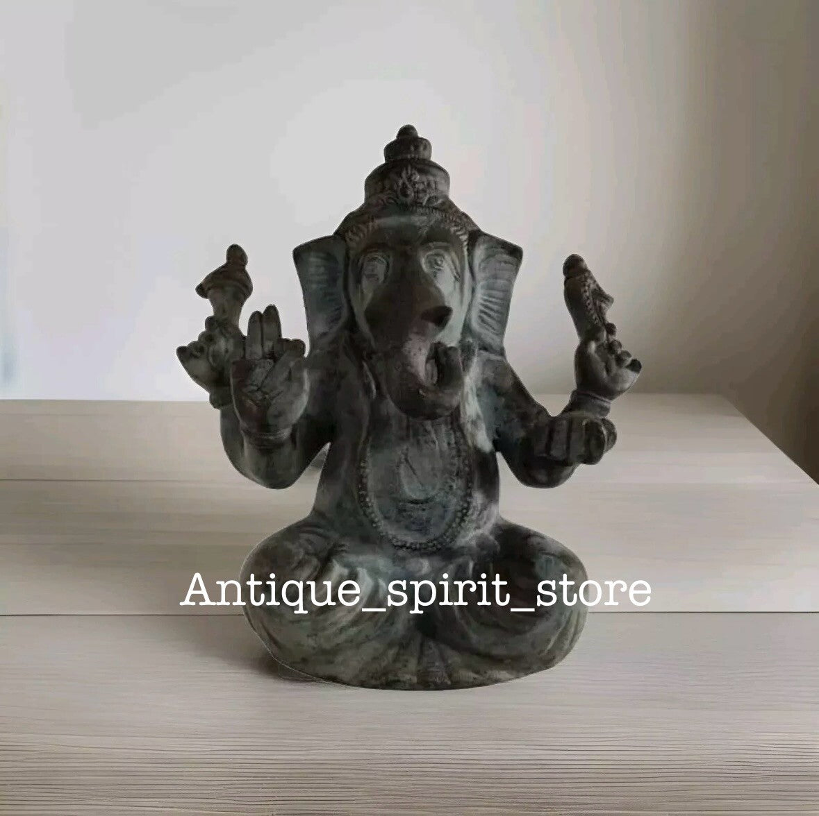 Antique Bronze Ganesha Statue Hindu God Ganesh Figurine Spiritual 10"