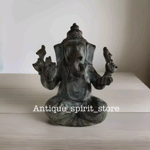 Antique Bronze Ganesha Statue Hindu God Ganesh Figurine Spiritual 10"