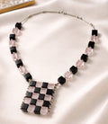 Rare Art Deco Sterling Necklace Onyx Rock Crystal Geometric Pendant 925 18”