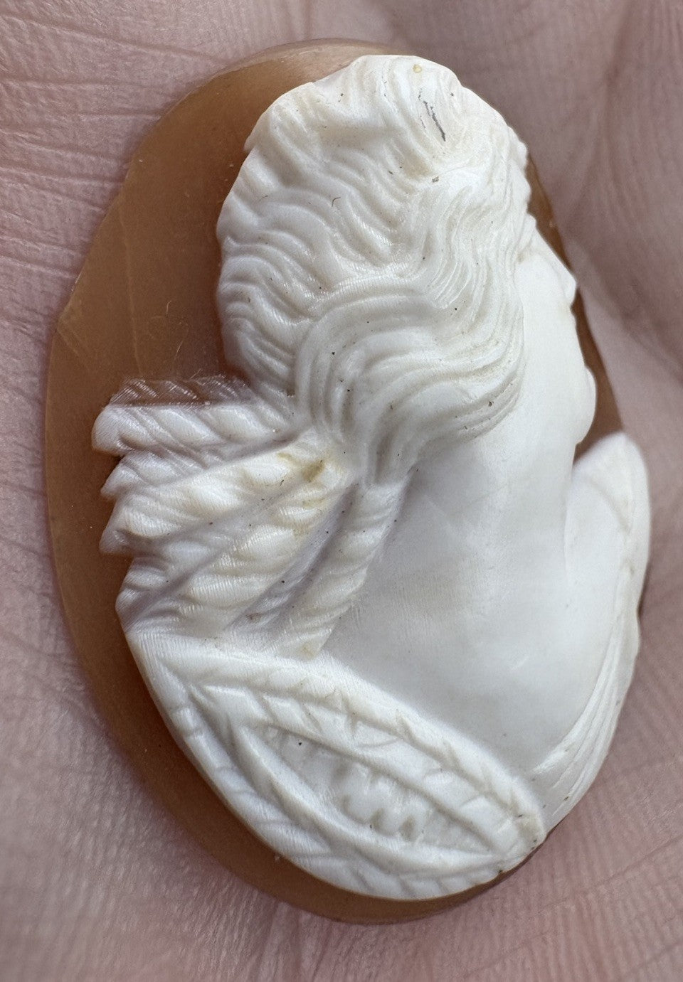 Antique Victorian Agate Cameo Classical Lady Profile Hand Carved 1”