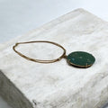 Large Green Aventurine Pendant Necklace on Braided Gold-Tone Chain-Boho