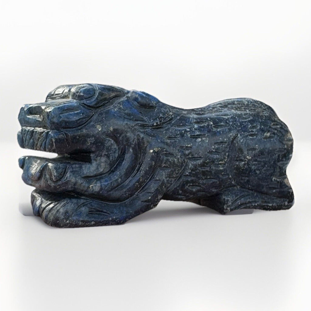Set of Two Lapis Blue Hand Carved Foo Dogs Sculptures Vintage