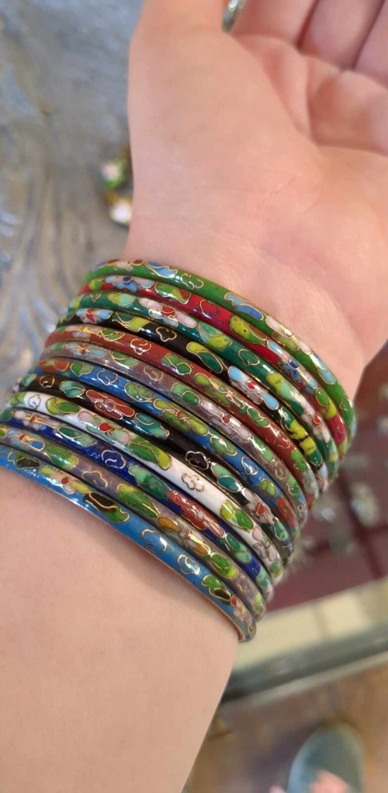 Mystery Bag Chinese Cloisonné Enamel Floral Bangle Bracelets Lot of 2 Gift