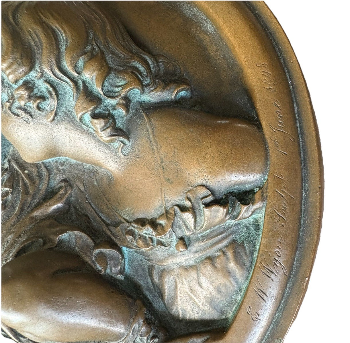 Antique Bronze Plaque Calmady Children Wyon After Lawrence Cherub Relief
