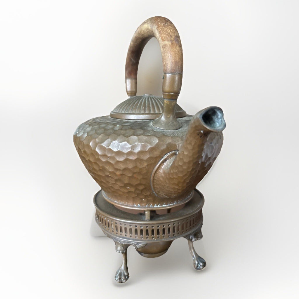 ANTIQUE GORHAM HAMMERED BRASS TEAPOT WITH WOOD HANDLE DATED 1882 Engraved