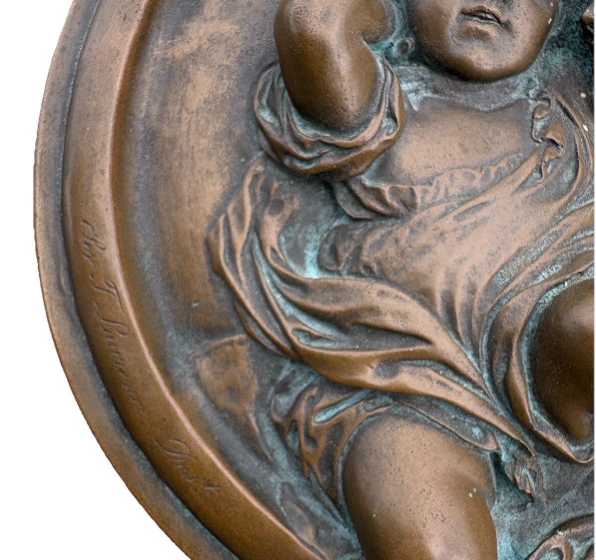 Antique Bronze Plaque Calmady Children Wyon After Lawrence Cherub Relief