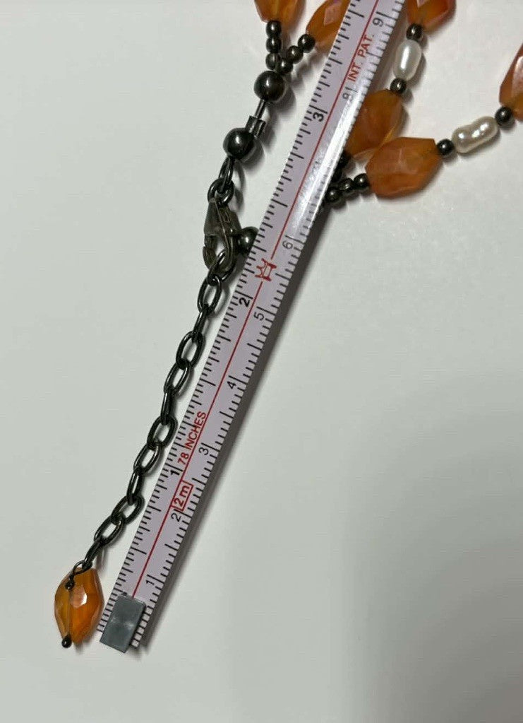 Vintage 925 Sterling Carnelian Pearl Double Strand Necklace Artisan Estate 18”