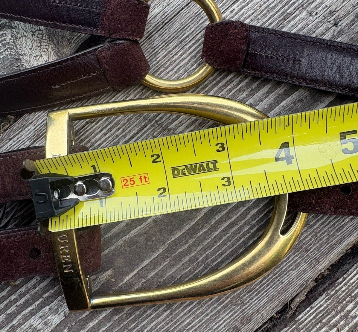 Ralph Lauren Collection Brown Suede Leather Equestrian Belt Brass Buckle M Italy