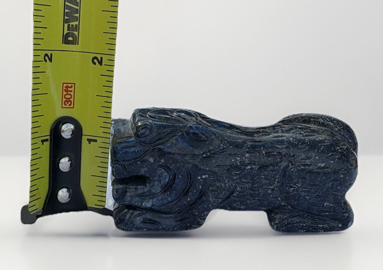 Set of Two Lapis Blue Hand Carved Foo Dogs Sculptures Vintage