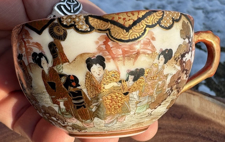Antique Japanese Kutani Gilt Figural Tea Set, 5 Pieces