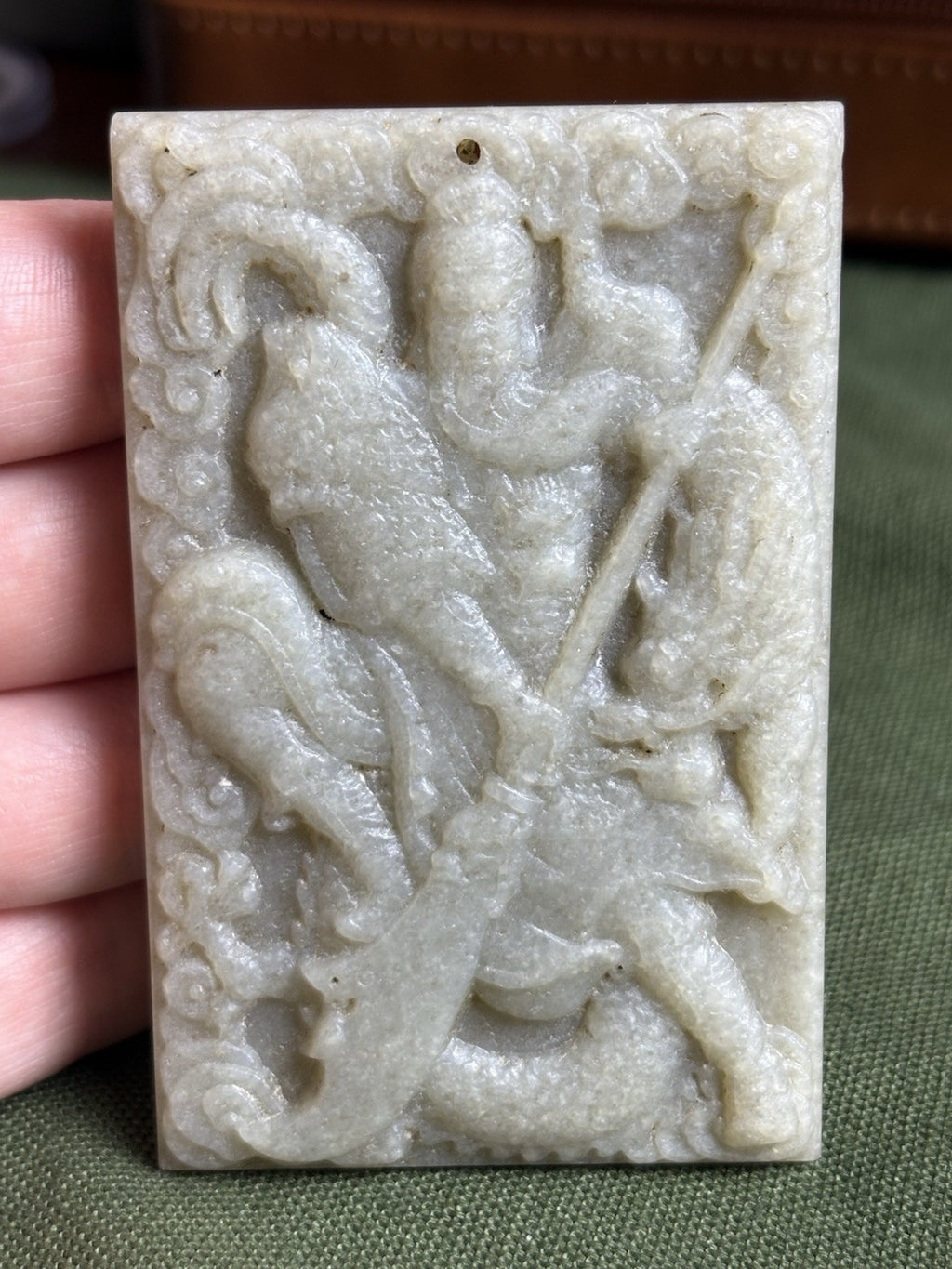 Antique Old Chinese Natural Jade Carved Double Sided Plaque 93 grams