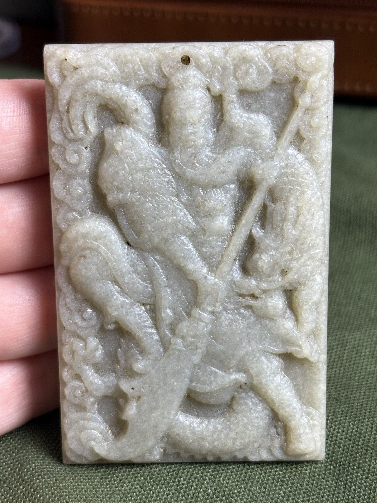 Antique Old Chinese Natural Jade Carved Double Sided Plaque 93 grams