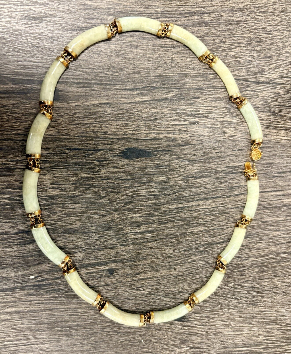 14K Gold & Celadon Jade Necklace – Vintage 17” Oriental Filigree Elegance