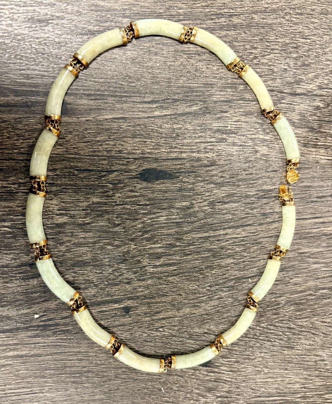 14K Gold & Celadon Jade Necklace – Vintage 17” Oriental Filigree Elegance