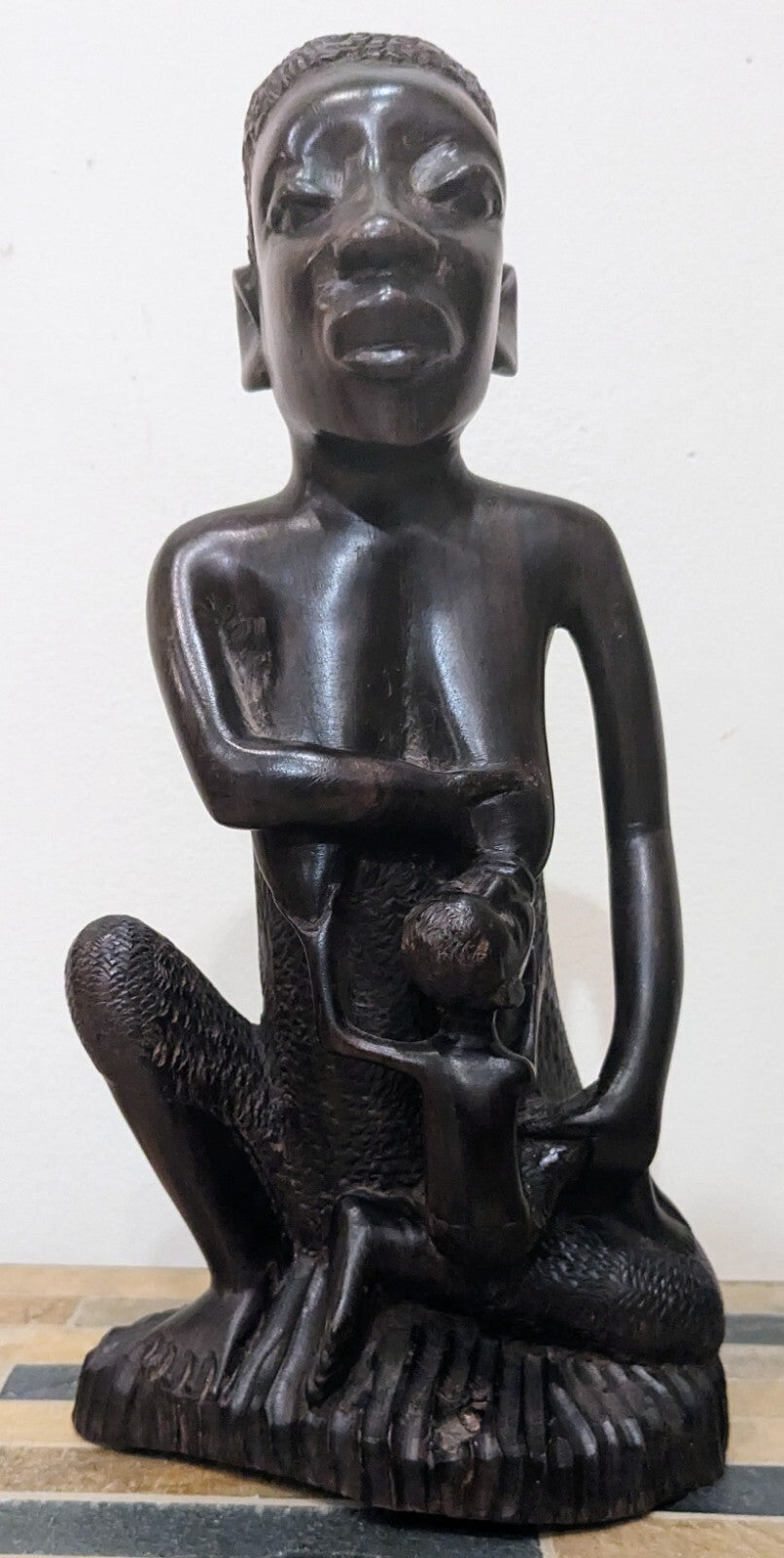 Old African Wood Carver Mother & Child Sculpture 11”