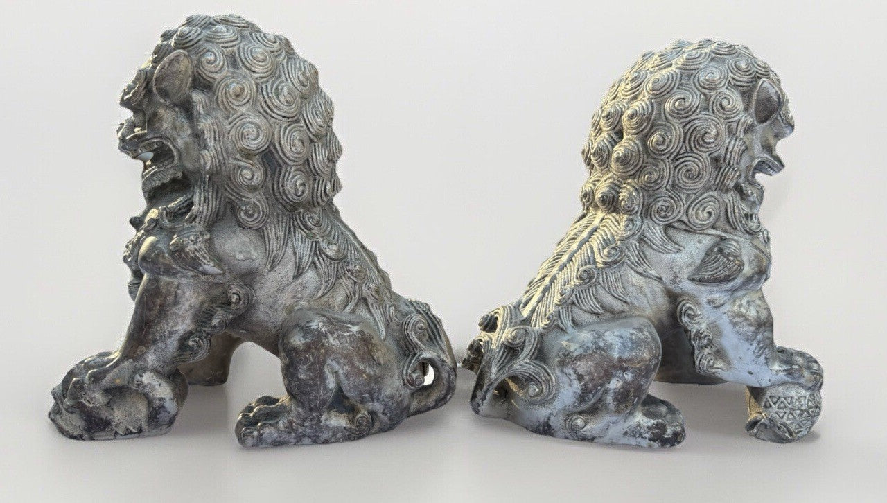 Vintage Metal FOO DOGS: Pair of Heavy Metal Foo Dog. 6”x4”x3”