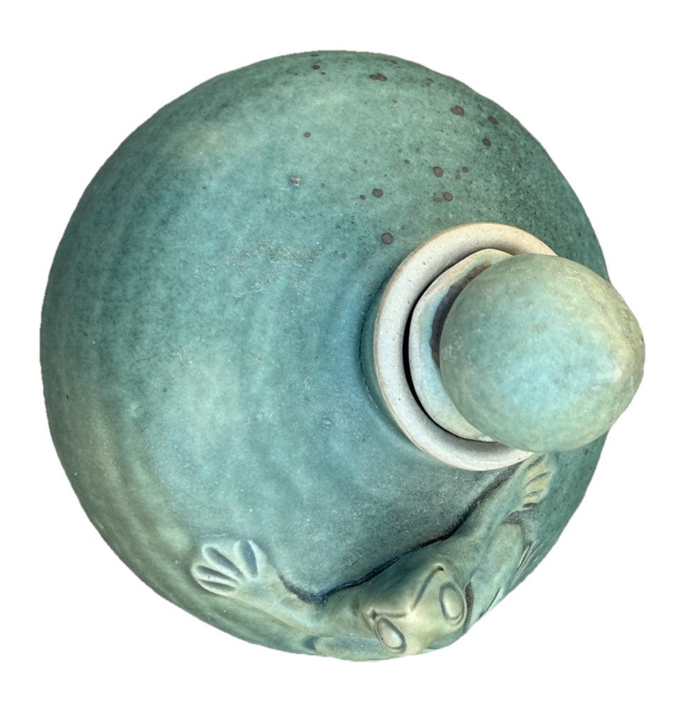 Vintage Asian Celadon Frog Vase | Hand-Glazed Stoneware Miniature Old Estate 4”