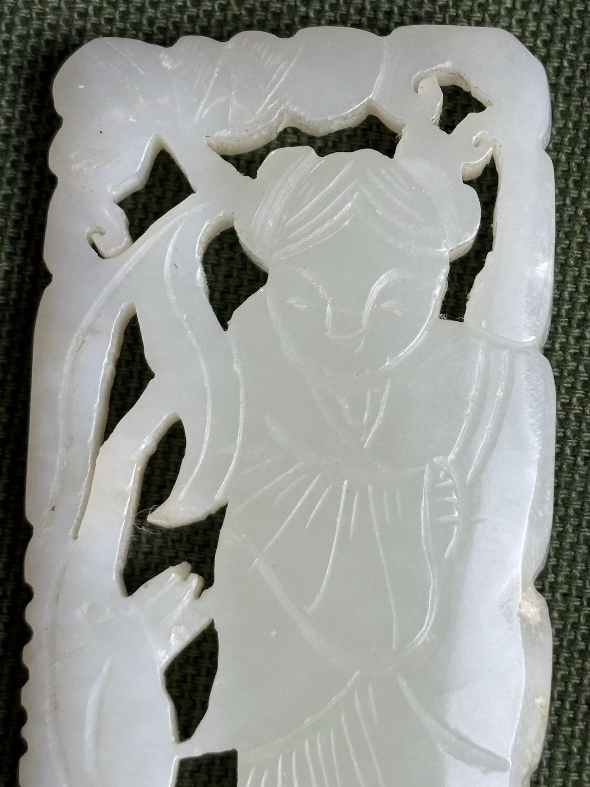 Antique Old Chinese  Natural White Carved Double Sided Plaque