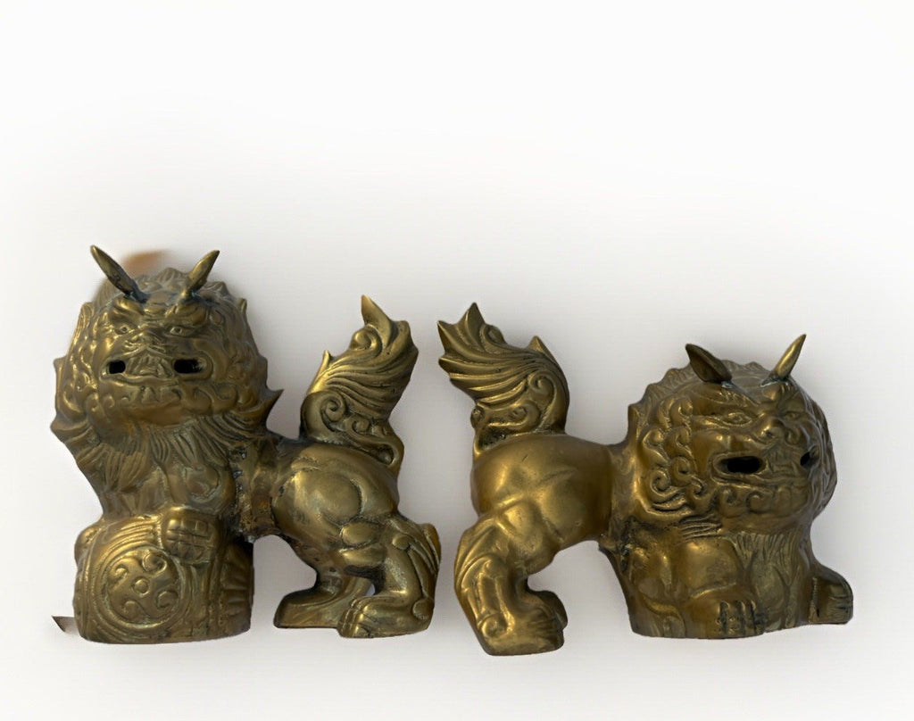 Vintage Brass FOO DOGS: Pair of Brass Foo Dog. 5”x 5”