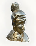 Gold Samurai Head Sculpture Signed ( Norman 73 ) 18" tall Carved Plaster
