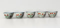 Vintage Japanese Hand Painted Tea Bowls Set Of 5 Signed Tomobako Showa Period