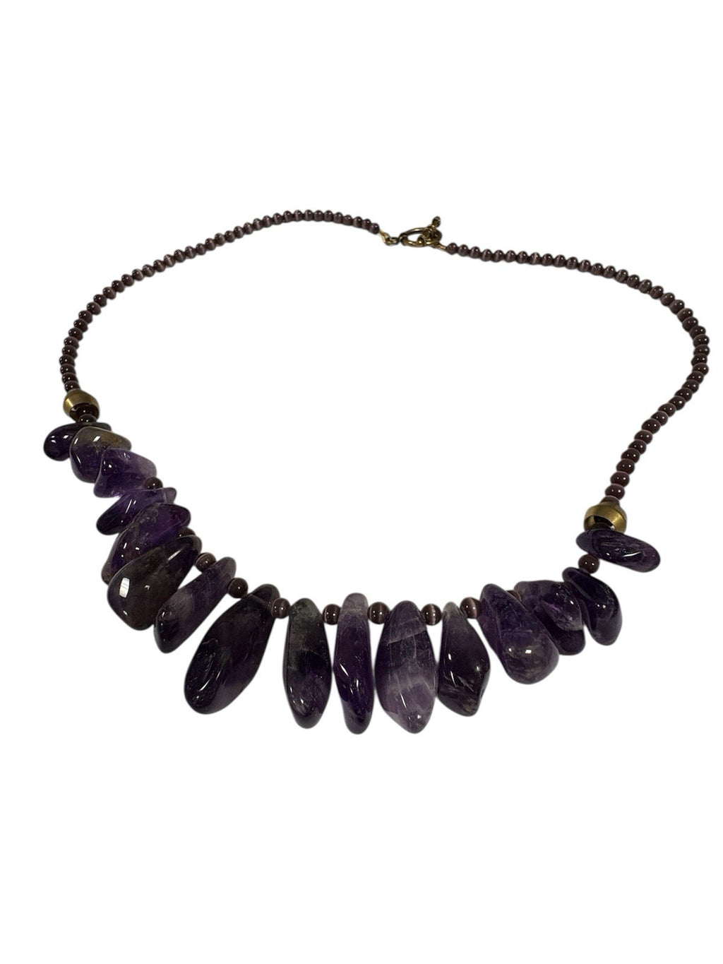 Vintage Amethyst Nugget Statement Necklace with Gold Toggle Clasp