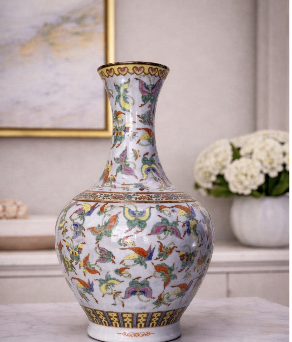 Antique Chinese Famillerose Butterfly vase Qing Guangxu Mark Hand painted