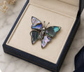 Vintage Abalone Shell Butterfly Pendant Brooch Necklace With Chain