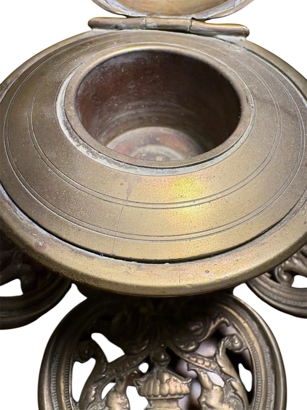 Antique Chinese Brass Censer Qing Dynasty Incense Burner Pierced Lid 19th C