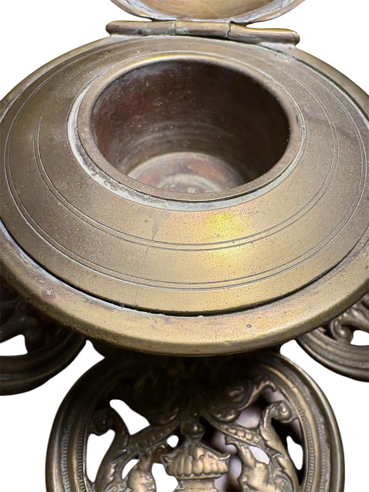 Antique Chinese Brass Censer Qing Dynasty Incense Burner Pierced Lid 19th C