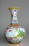 22” Chinese Large Floor Vase Floral Garden Flower Scenes With Peacocks Birds