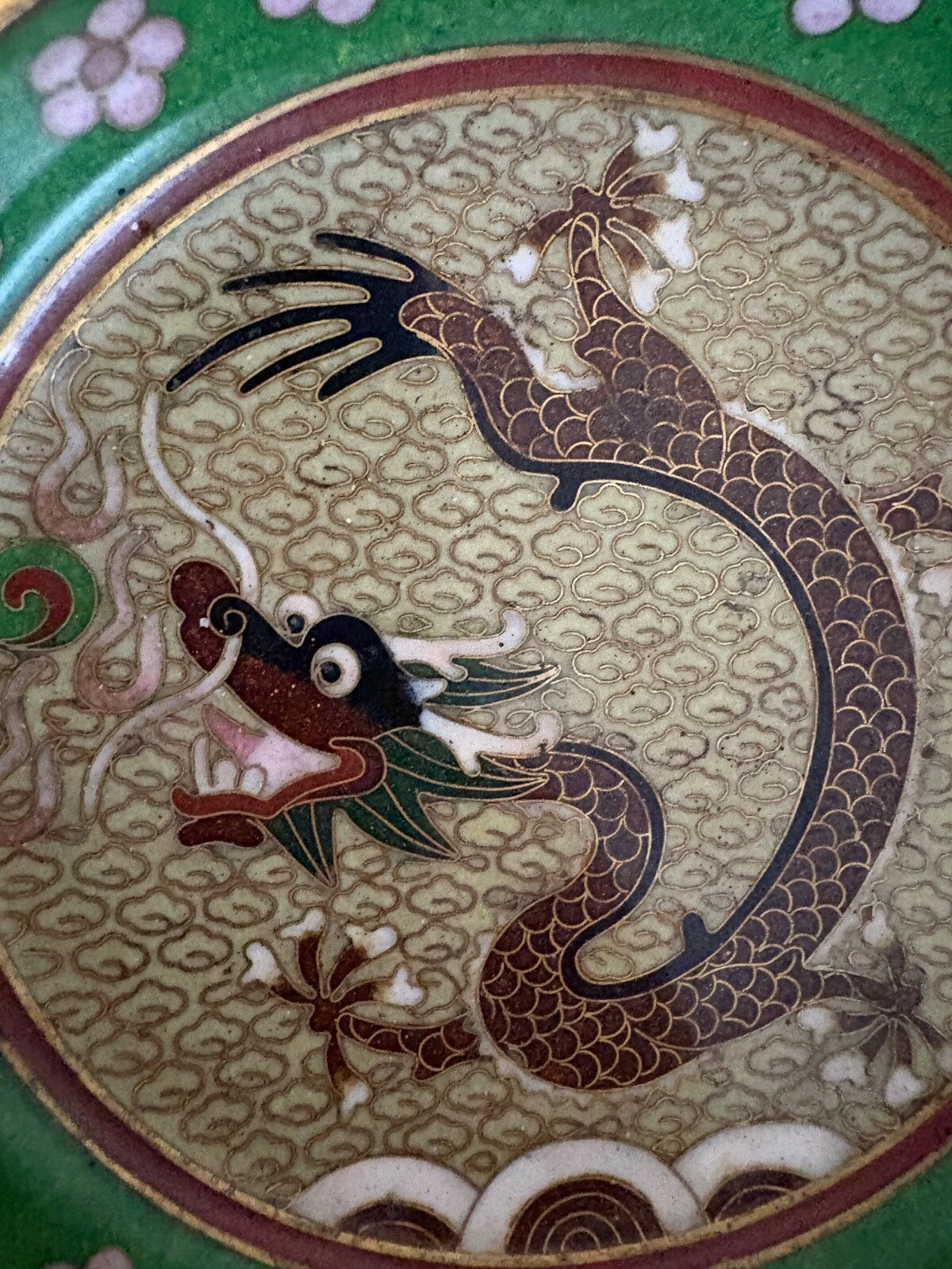 Antique Chinese Cloisonne Enamel dragon Ashtray