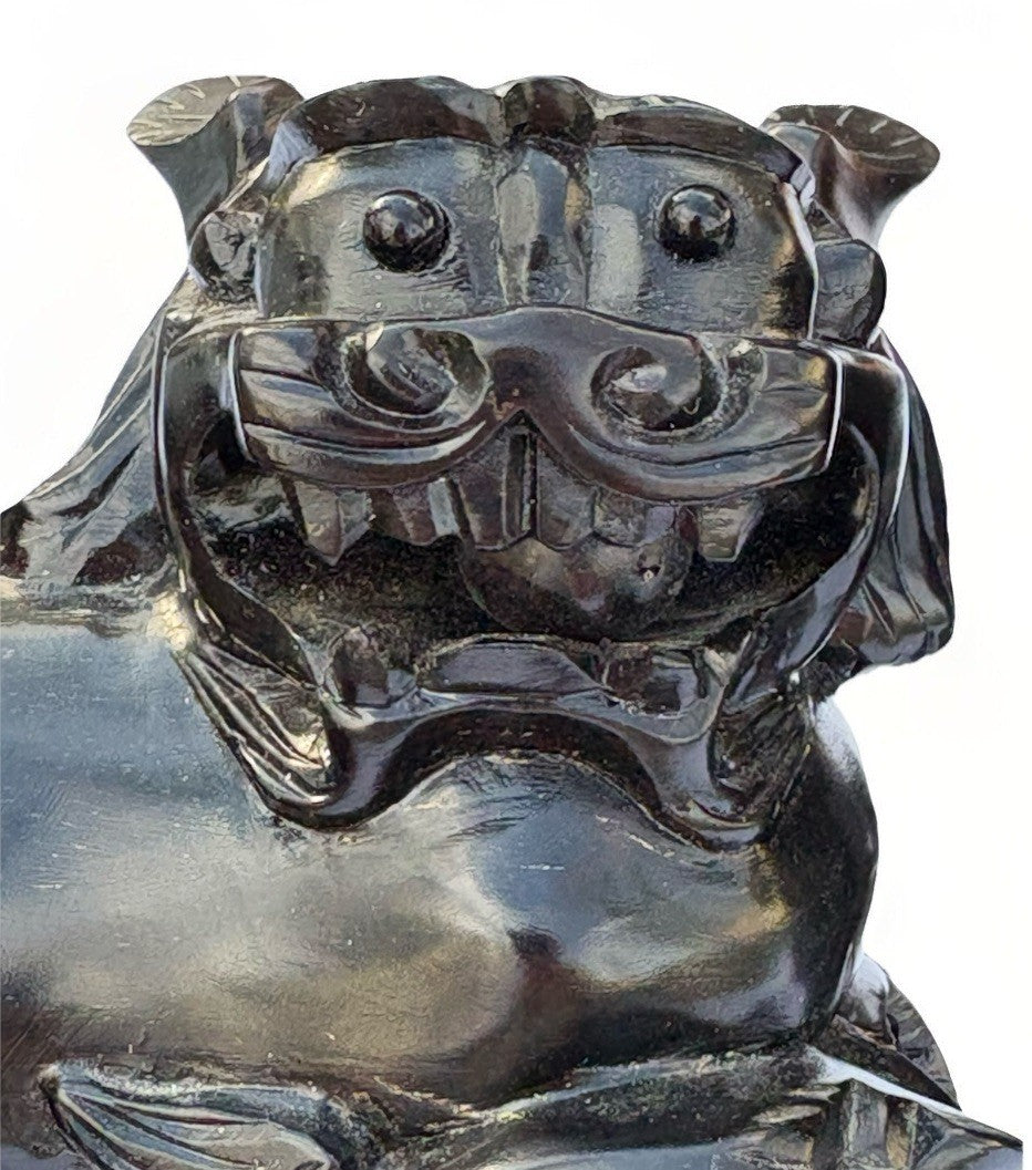 Vintage MCM Hand Wood Carved: Pair of Carved Wood Foo Dogs Pair