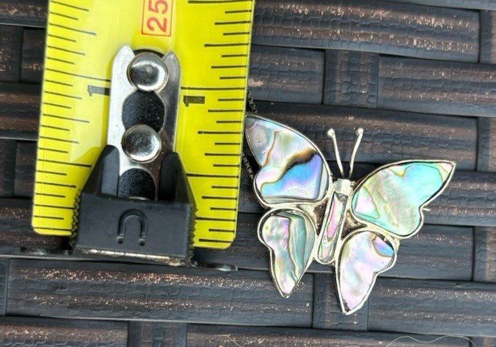 Vintage Abalone Shell Butterfly Pendant Brooch Necklace With Chain