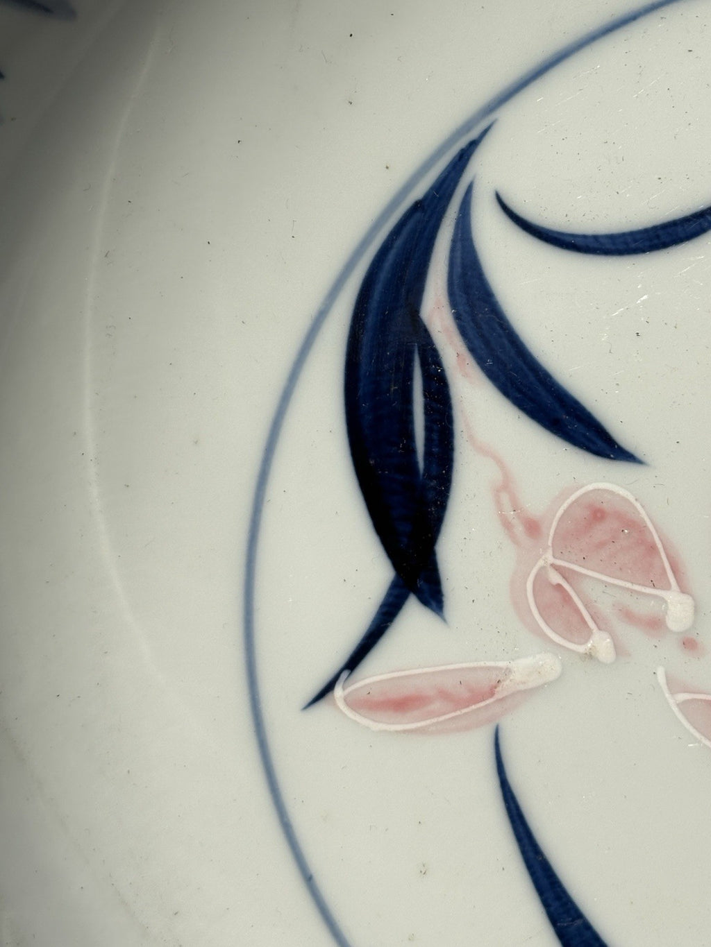 Handpainted Japanese Studio Porcelain Bowl – Pink and Blue Floral Motif,