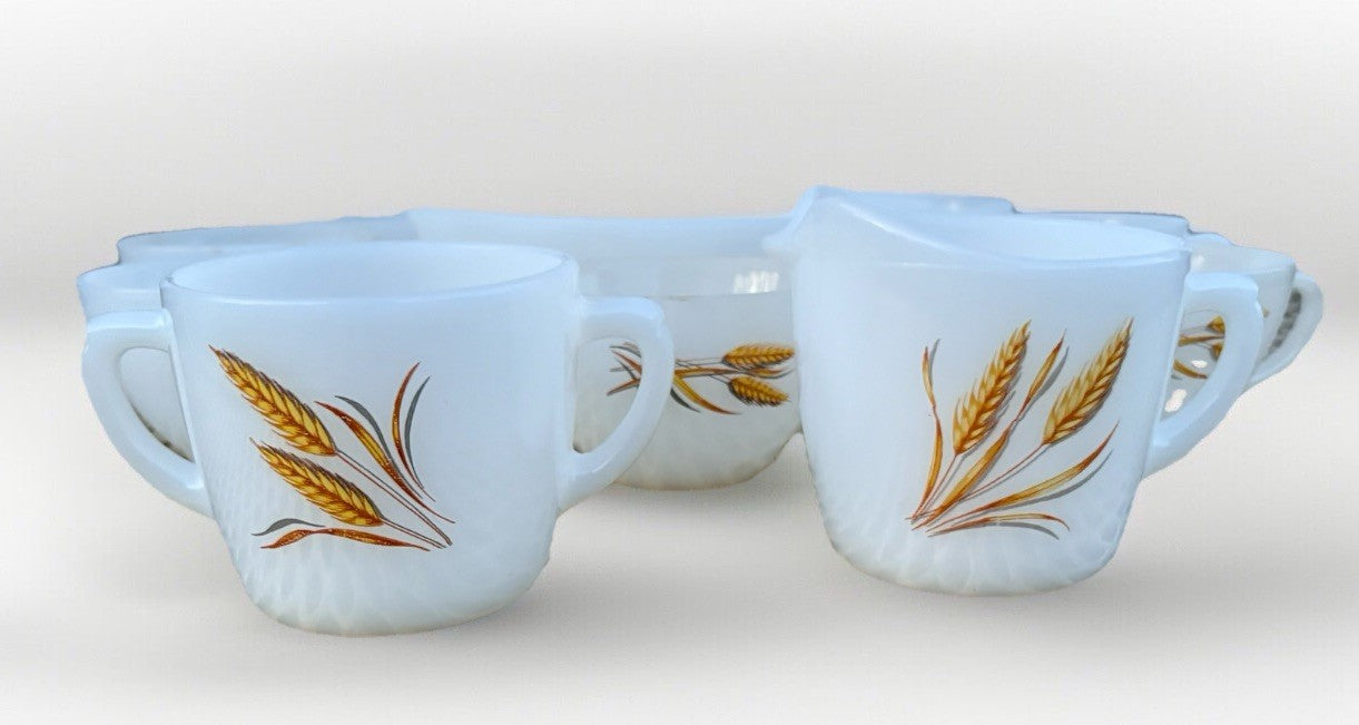 Anchor Hocking Fire King Milk Glass Wheat Vintage Cups Bowl 11 Pc Lot