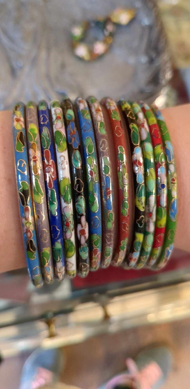 Mystery Bag Chinese Cloisonné Enamel Floral Bangle Bracelets Lot of 2 Gift