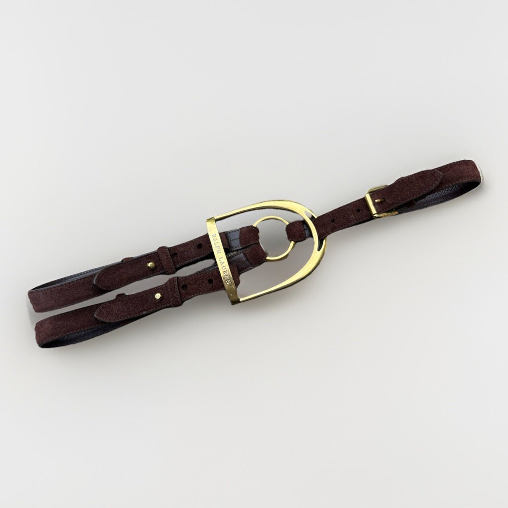 Ralph Lauren Collection Brown Suede Leather Equestrian Belt Brass Buckle M Italy