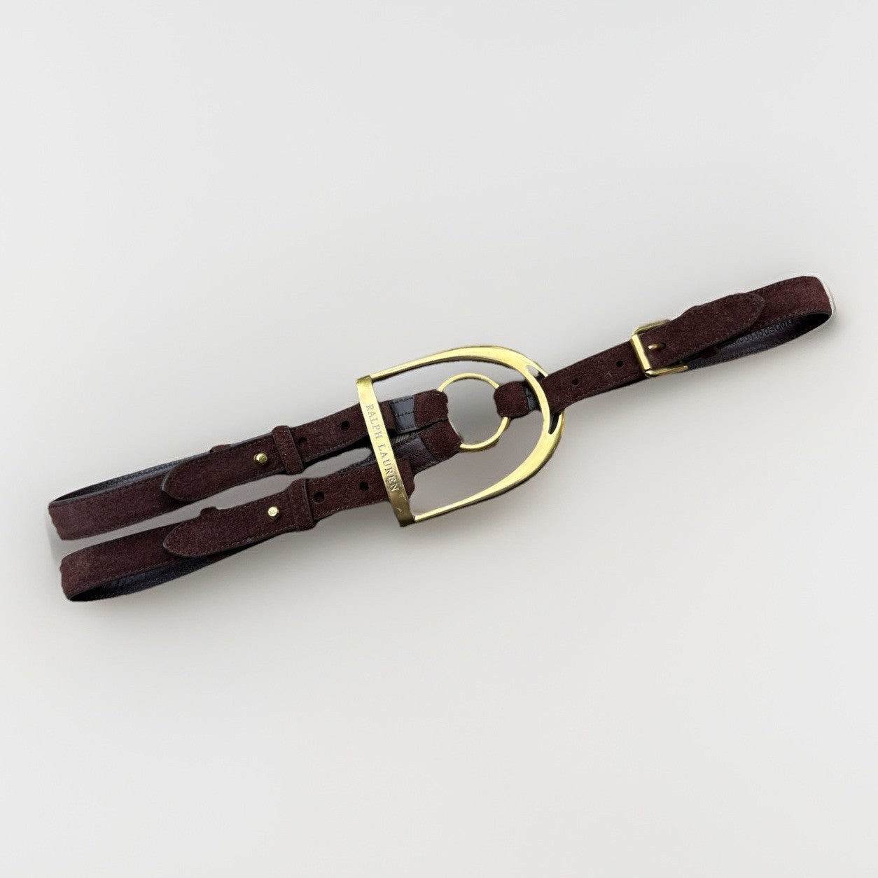 Ralph Lauren Collection Brown Suede Leather Equestrian Belt Brass Buckle M Italy
