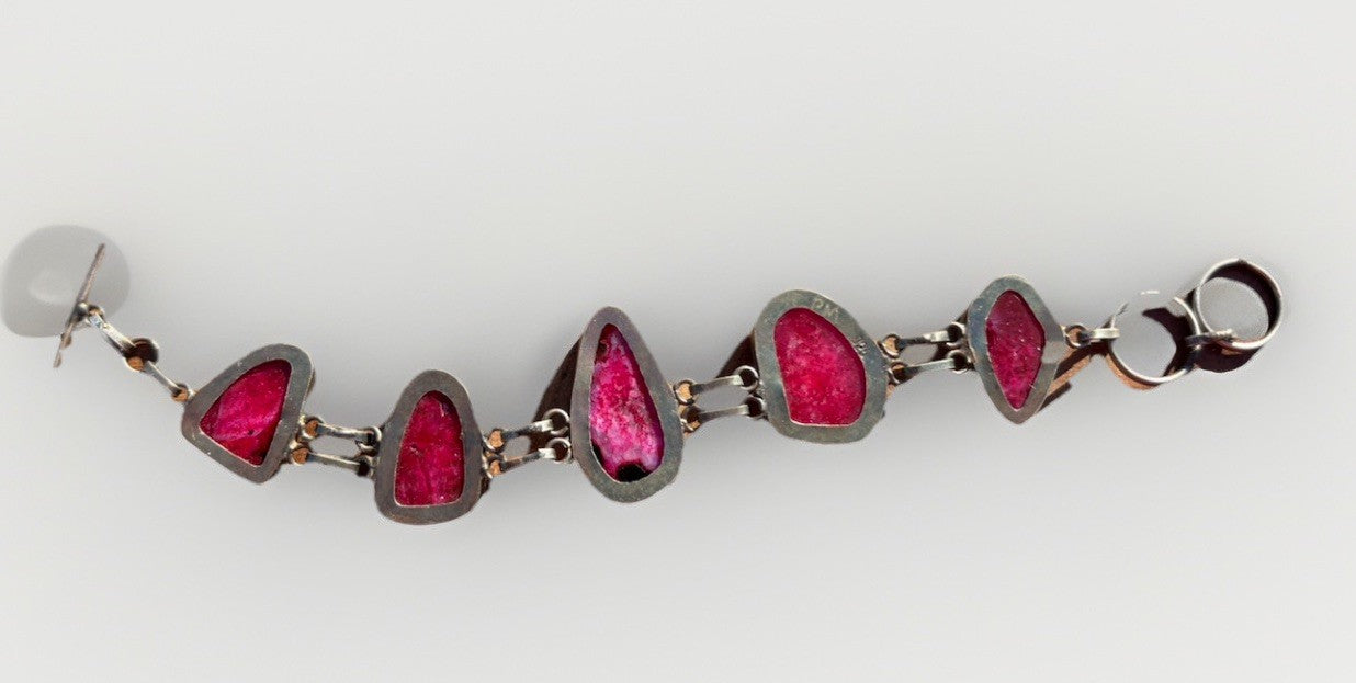 Sterling Silver Pink Druzy Geode Bracelet Artisan Organic Stone 7.25”