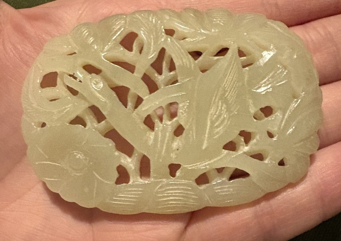 Antique Old Chinese Natural Jade Carved Plaque 43grams