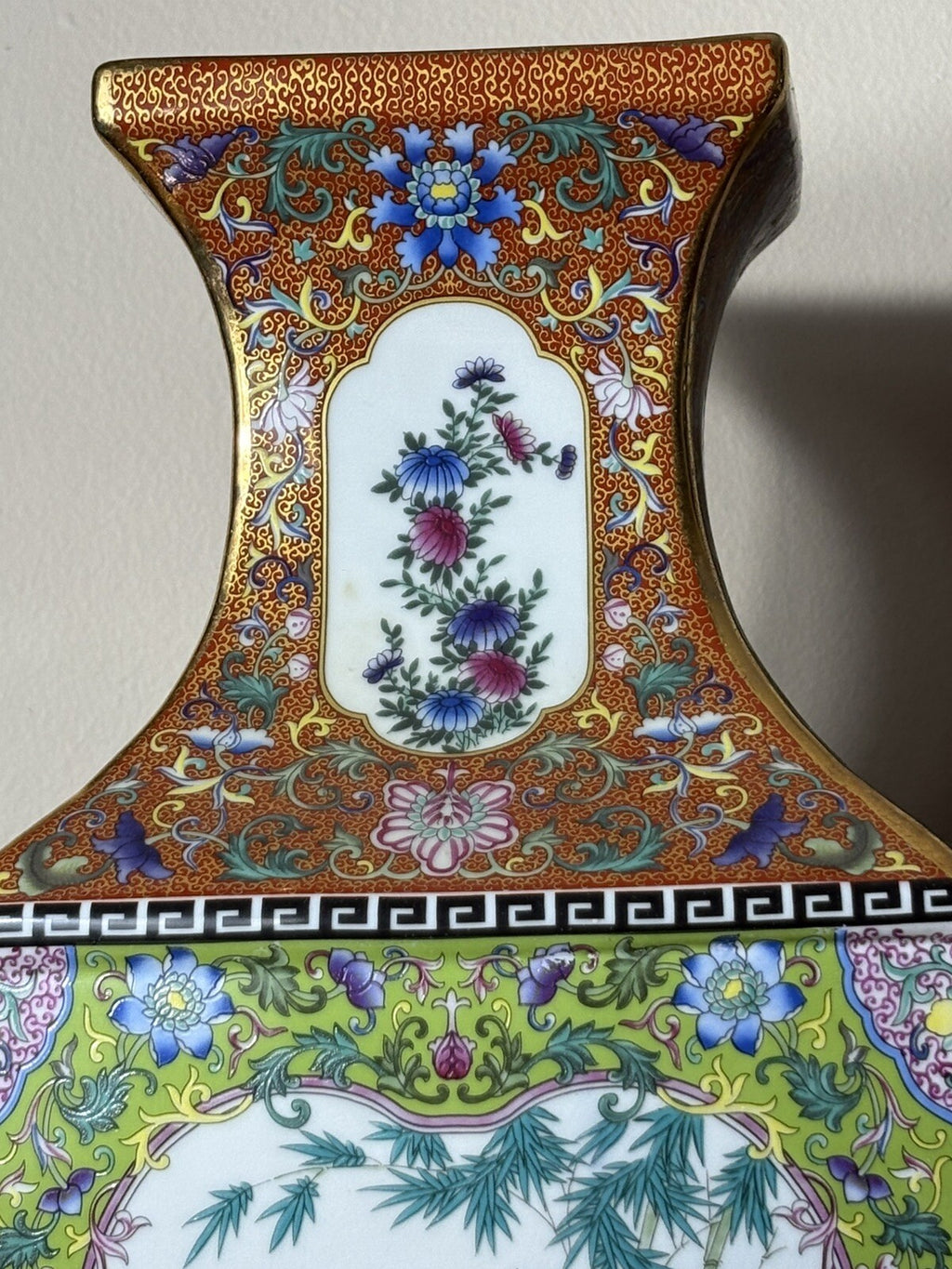 17.5” Chinese enamel flower and bird pattern vase