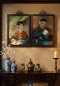 Antique Chinese Reverse Glass Paintings Pair Court Ladies Qing Framed